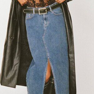 PRINCESS POLLY Batkins Maxi Skirt Dark Wash Denim